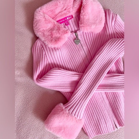 Dolls Kill Tops - Dolls Kill x Sugar Thrillz Winx Club pink ribbed fur trim zip up sweater